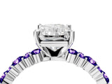 White gold Radiant Cut Diamond Side Stone Solitaire Ring with Round with Tanzanite side stone and Four-Prong Setting_4