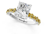 White gold Radiant Cut Diamond Side Stone Solitaire Ring with Round with Yellow Sapphire side stone and Four-Prong Setting_1
