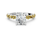 White gold Radiant Cut Diamond Side Stone Solitaire Ring with Round with Yellow Sapphire side stone and Four-Prong Setting_12