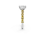 White gold Radiant Cut Diamond Side Stone Solitaire Ring with Round with Yellow Sapphire side stone and Four-Prong Setting_14