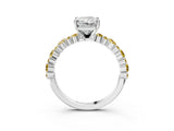White gold Radiant Cut Diamond Side Stone Solitaire Ring with Round with Yellow Sapphire side stone and Four-Prong Setting_15