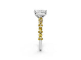 White gold Radiant Cut Diamond Side Stone Solitaire Ring with Round with Yellow Sapphire side stone and Four-Prong Setting_2