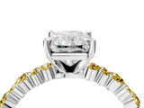 White gold Radiant Cut Diamond Side Stone Solitaire Ring with Round with Yellow Sapphire side stone and Four-Prong Setting_4