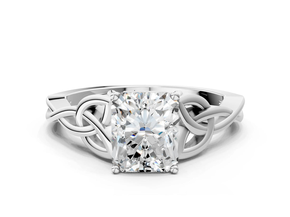White gold Radiant Cut Diamond Solitaire Celtic Knot Ring with Four-Prong Setting_74