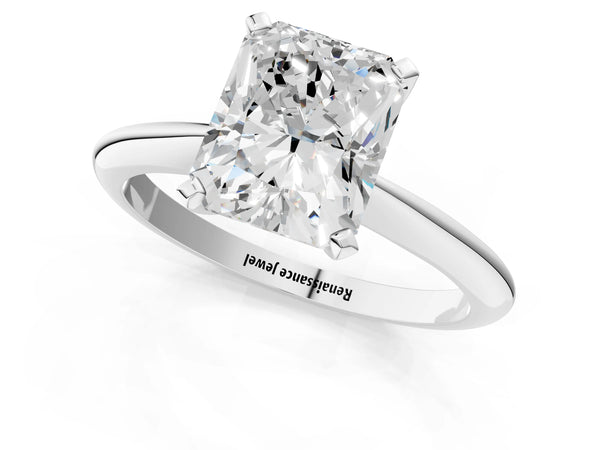 Platinum 3.01 Carat F VS1 Radiant Diamond Solitaire Engagement Ring with Classic Band and Four-Prong Setting