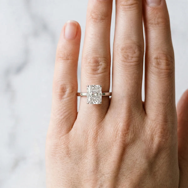 10K White Gold 1.08 Carat D VS1 Radiant Diamond Solitaire Engagement Ring with Classic Band and Four-Prong Setting