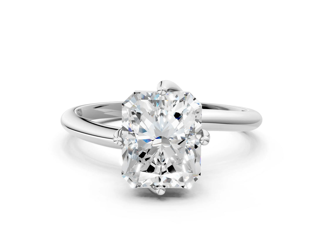 White gold Radiant Cut Diamond Solitaire Engagement Ring with Four-Prong Setting and Classic Band_20