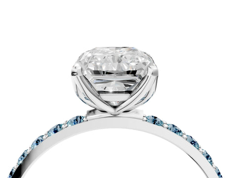 White gold Radiant Cut Diamond Solitaire Engagement Ring with Round with Aquamarine side stone Pavé Band and Prong Setting_28