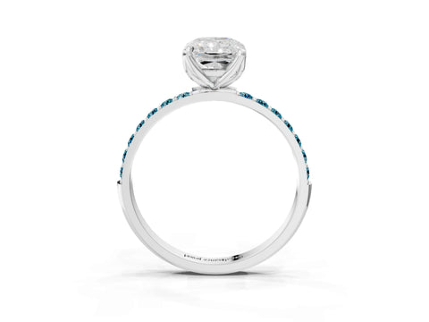 White gold Radiant Cut Diamond Solitaire Engagement Ring with Round with Blue Topaz side stone Pavé Band and Prong Setting_15