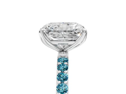 White gold Radiant Cut Diamond Solitaire Engagement Ring with Round with Blue Topaz side stone Pavé Band and Prong Setting_17