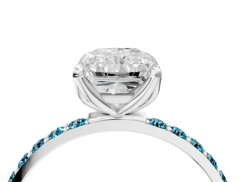 White gold Radiant Cut Diamond Solitaire Engagement Ring with Round with Blue Topaz side stone Pavé Band and Prong Setting_28
