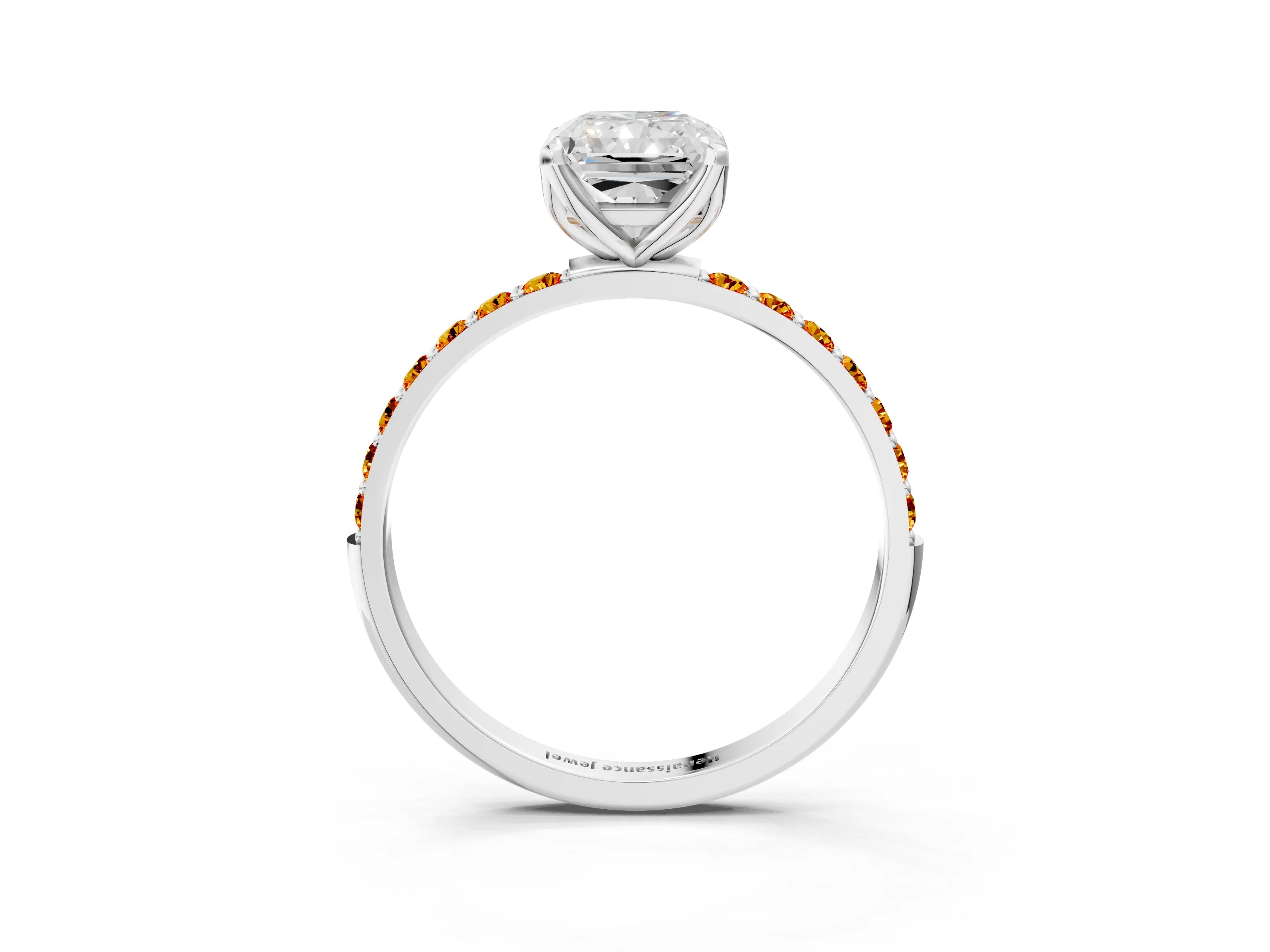White gold Radiant Cut Diamond Solitaire Engagement Ring with Round with Citrine side stone Pavé Band and Prong Setting_15