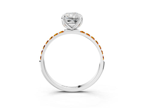 White gold Radiant Cut Diamond Solitaire Engagement Ring with Round with Citrine side stone Pavé Band and Prong Setting_3