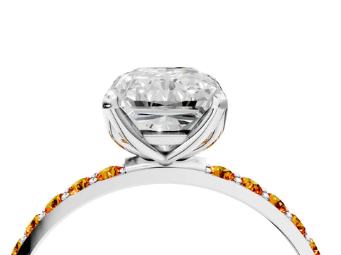 White gold Radiant Cut Diamond Solitaire Engagement Ring with Round with Citrine side stone Pavé Band and Prong Setting_4