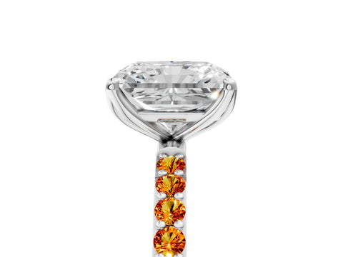 White gold Radiant Cut Diamond Solitaire Engagement Ring with Round with Citrine side stone Pavé Band and Prong Setting_5