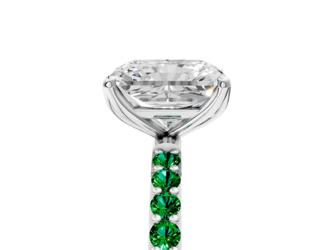 White gold Radiant Cut Diamond Solitaire Engagement Ring with Round with Emerald side stone Pavé Band and Prong Setting_29