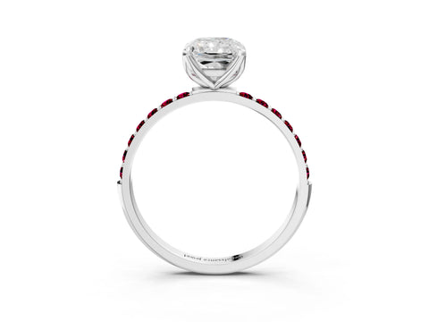White gold Radiant Cut Diamond Solitaire Engagement Ring with Round with Garnet side stone Pavé Band and Prong Setting_15