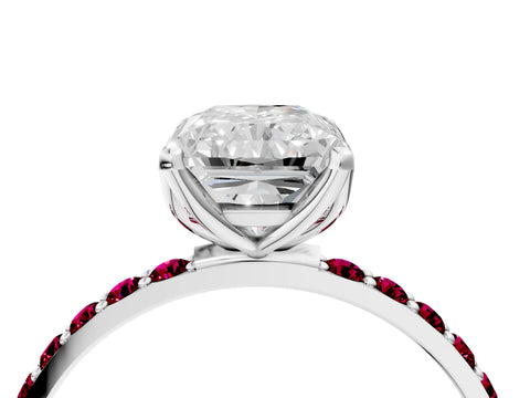 White gold Radiant Cut Diamond Solitaire Engagement Ring with Round with Garnet side stone Pavé Band and Prong Setting_28