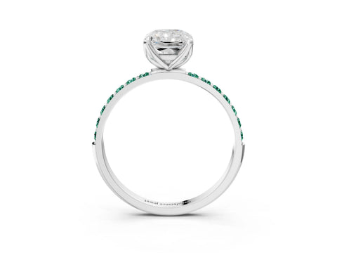 White gold Radiant Cut Diamond Solitaire Engagement Ring with Round with Green Sapphire side stone Pavé Band and Prong Setting_15