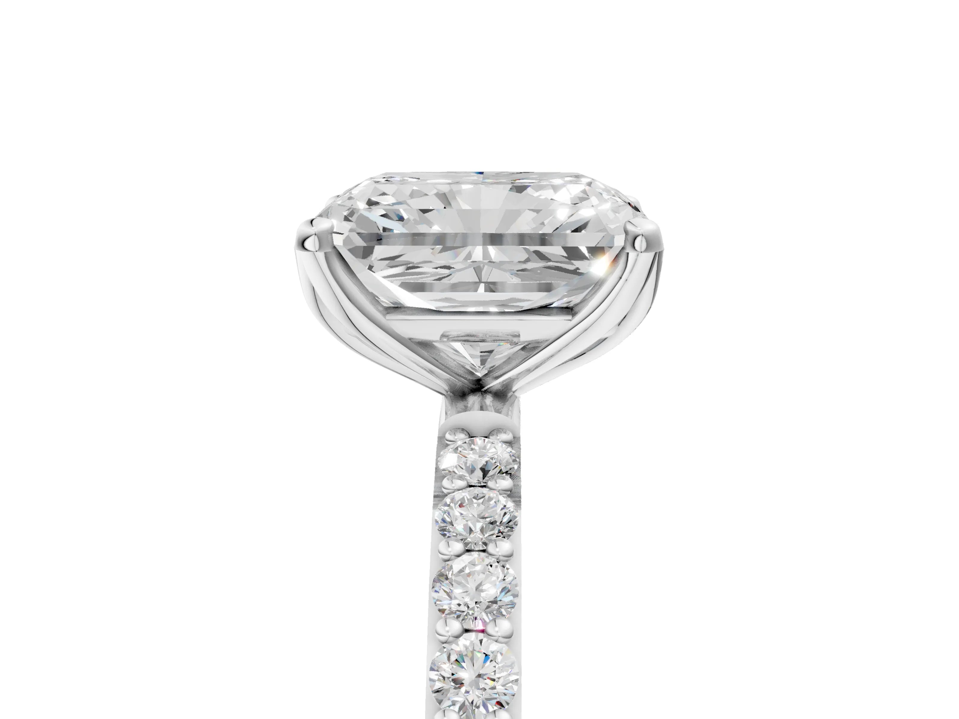 White gold Radiant Cut Diamond Solitaire Engagement Ring with Round with Moissanite side stone Pavé Band and Prong Setting_17