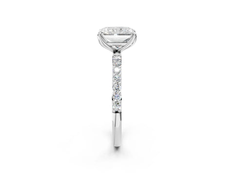 White gold Radiant Cut Diamond Solitaire Engagement Ring with Round with Moissanite side stone Pavé Band and Prong Setting_26