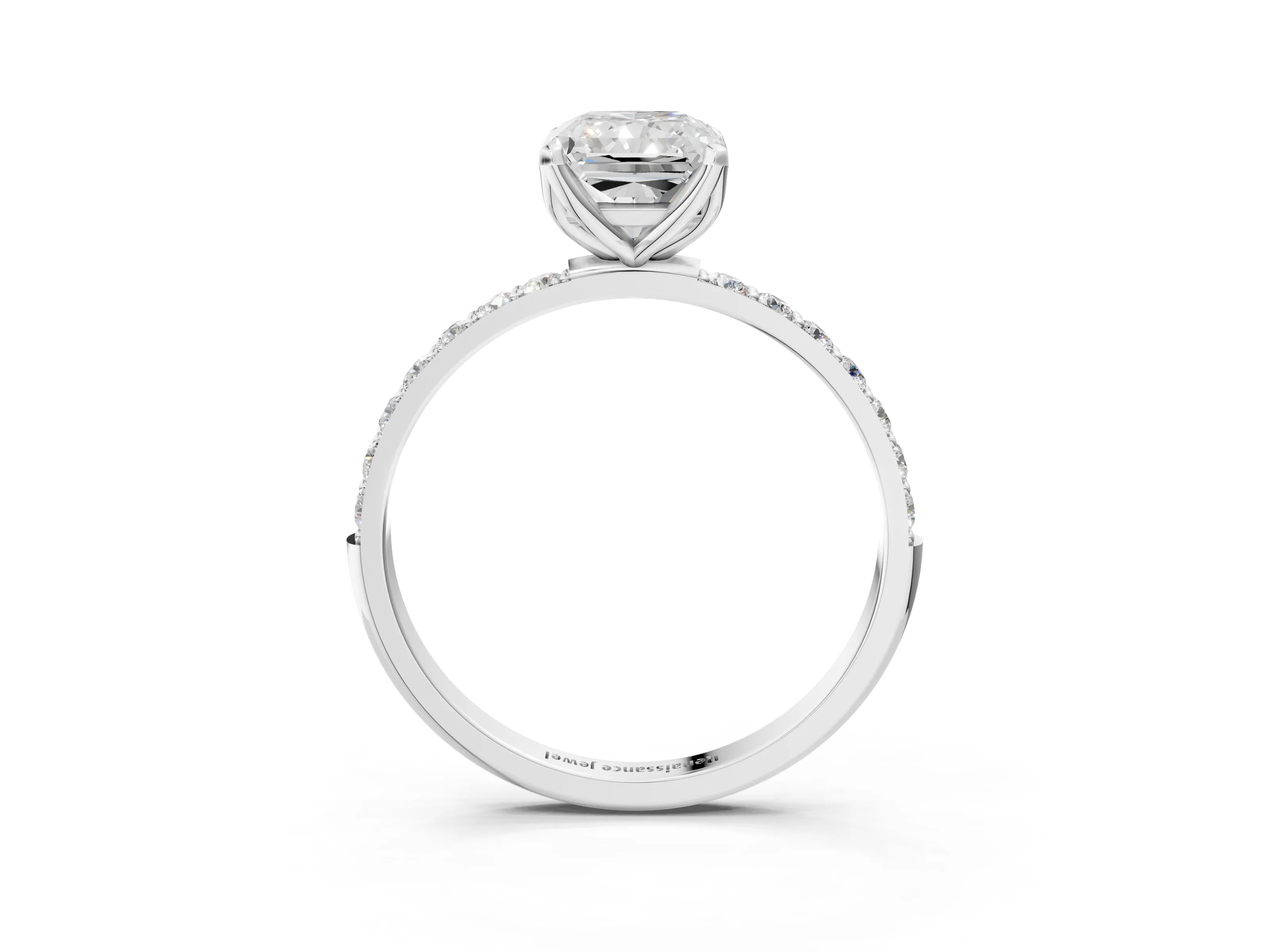 White gold Radiant Cut Diamond Solitaire Engagement Ring with Round with Moissanite side stone Pavé Band and Prong Setting_27