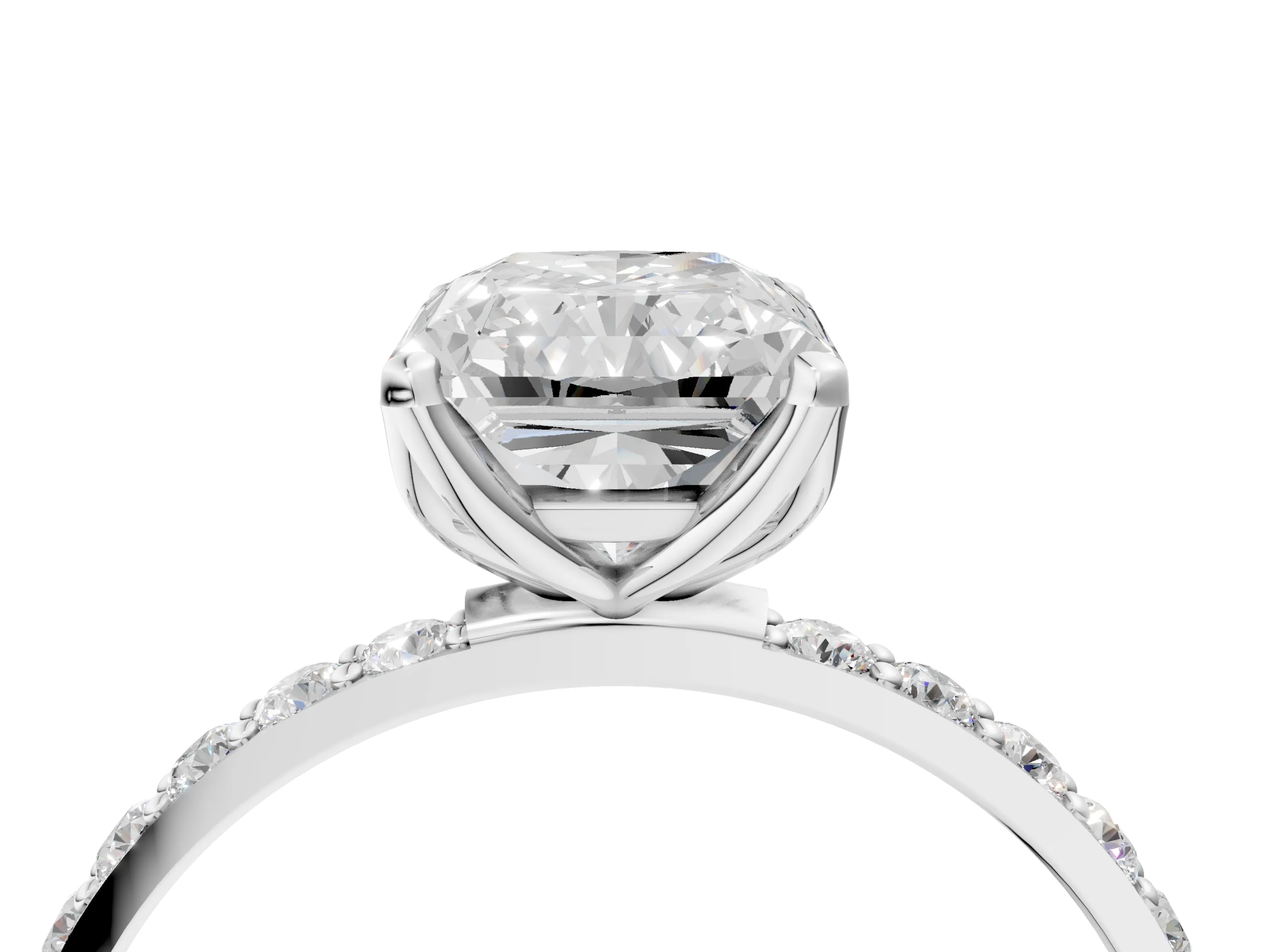 White gold Radiant Cut Diamond Solitaire Engagement Ring with Round with Moissanite side stone Pavé Band and Prong Setting_28