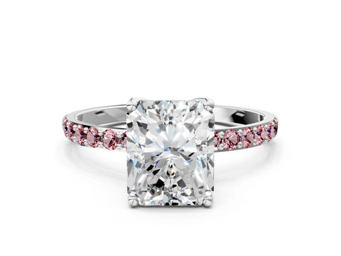 White gold Radiant Cut Diamond Solitaire Engagement Ring with Round with Morganite side stone Pavé Band and Prong Setting_12
