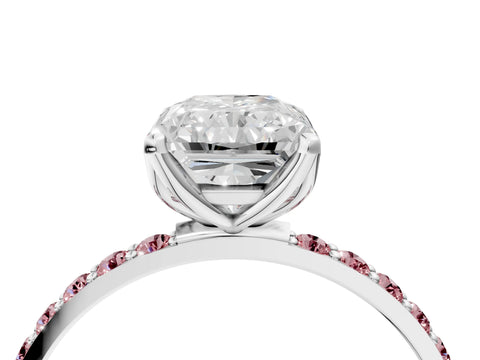 White gold Radiant Cut Diamond Solitaire Engagement Ring with Round with Morganite side stone Pavé Band and Prong Setting_16