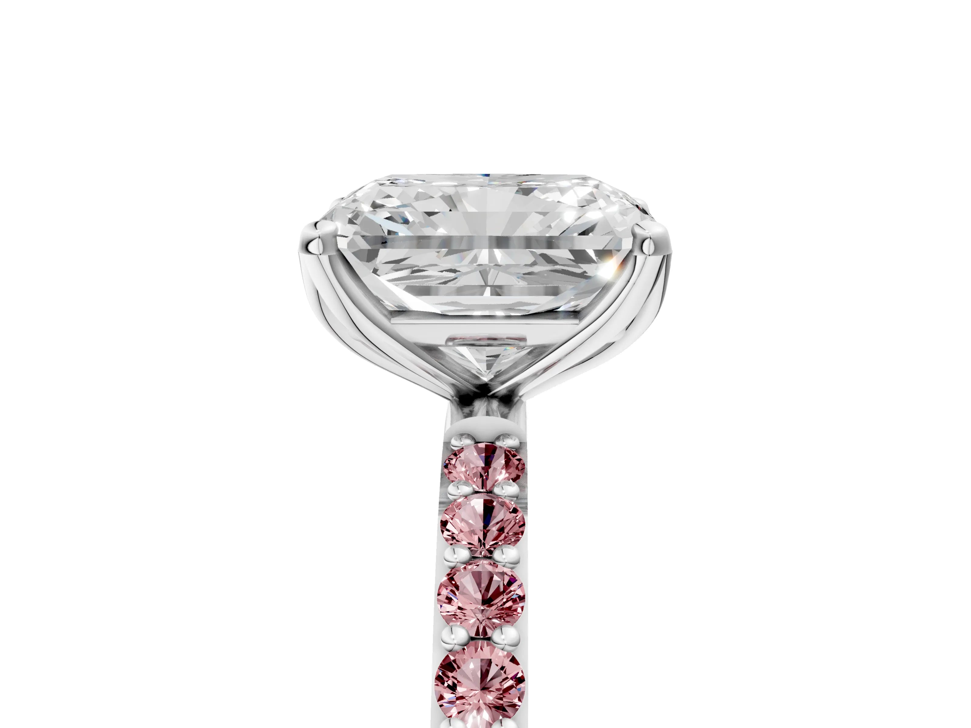 White gold Radiant Cut Diamond Solitaire Engagement Ring with Round with Morganite side stone Pavé Band and Prong Setting_17
