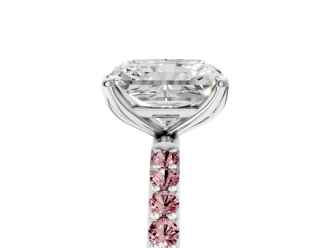 White gold Radiant Cut Diamond Solitaire Engagement Ring with Round with Morganite side stone Pavé Band and Prong Setting_17