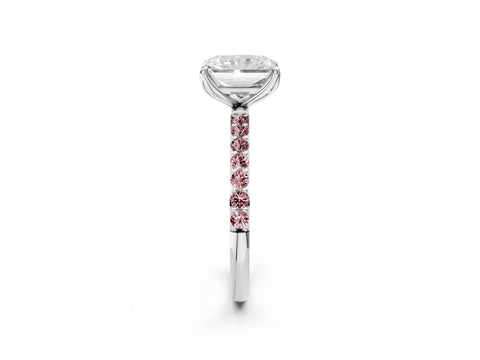White gold Radiant Cut Diamond Solitaire Engagement Ring with Round with Morganite side stone Pavé Band and Prong Setting_26