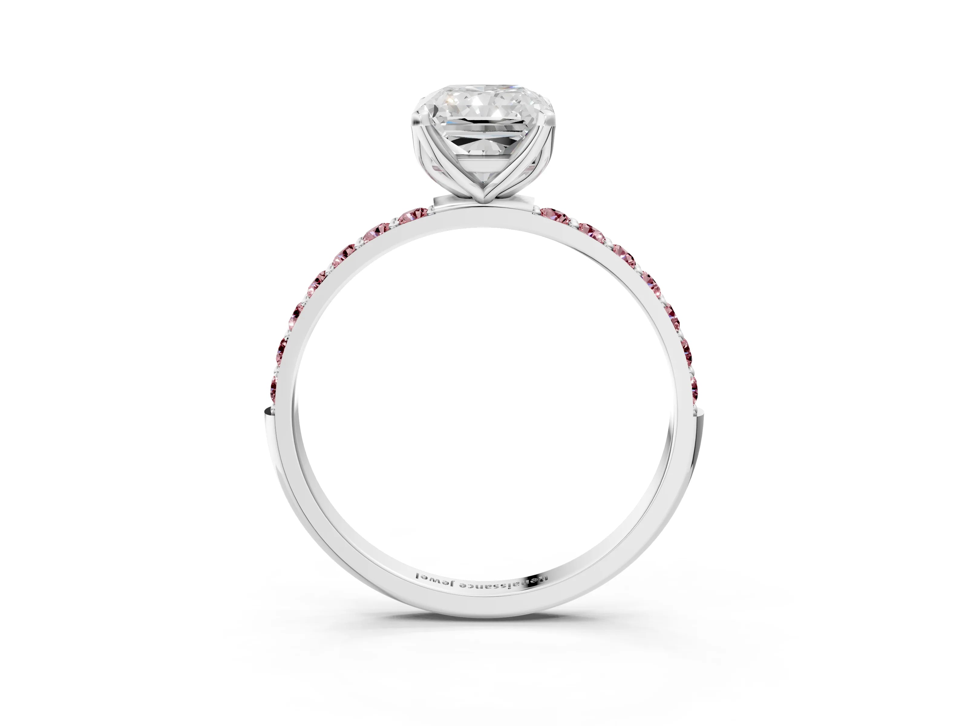 White gold Radiant Cut Diamond Solitaire Engagement Ring with Round with Morganite side stone Pavé Band and Prong Setting_27