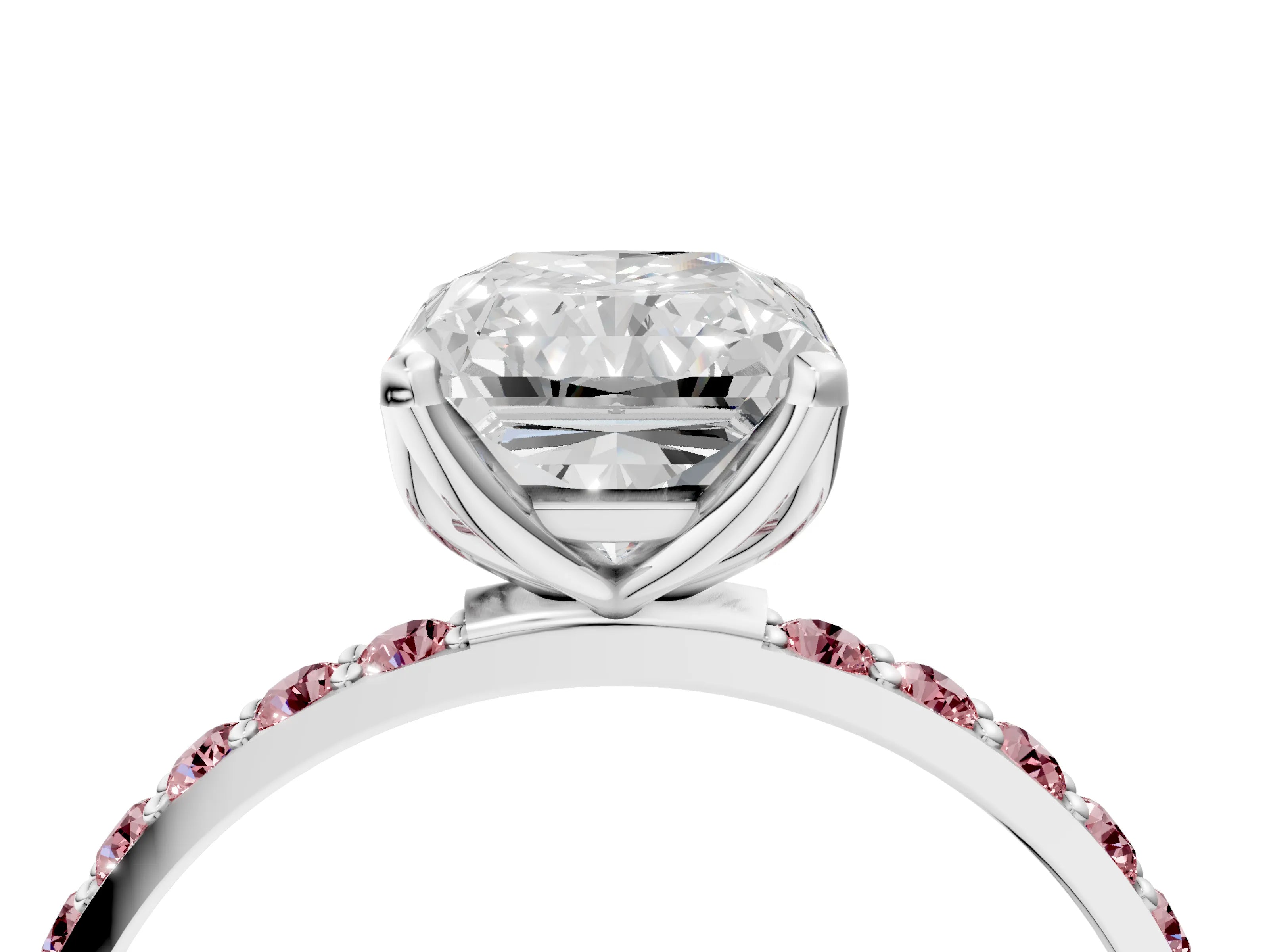 White gold Radiant Cut Diamond Solitaire Engagement Ring with Round with Morganite side stone Pavé Band and Prong Setting_28