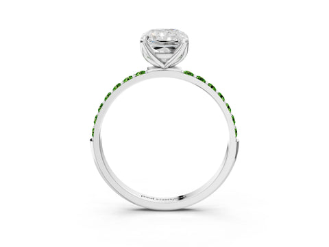 White gold Radiant Cut Diamond Solitaire Engagement Ring with Round with Peridot side stone Pavé Band and Prong Setting_3