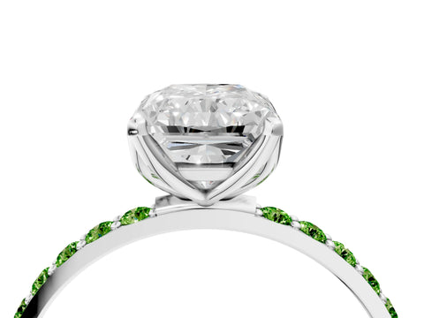 White gold Radiant Cut Diamond Solitaire Engagement Ring with Round with Peridot side stone Pavé Band and Prong Setting_4