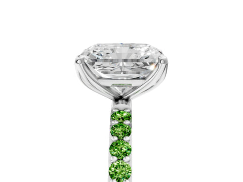 White gold Radiant Cut Diamond Solitaire Engagement Ring with Round with Peridot side stone Pavé Band and Prong Setting_5