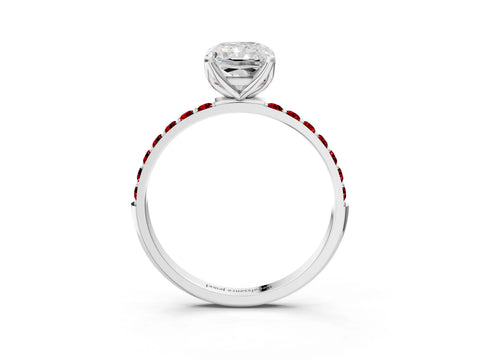 White gold Radiant Cut Diamond Solitaire Engagement Ring with Round with Ruby side stone Pavé Band and Prong Setting_15
