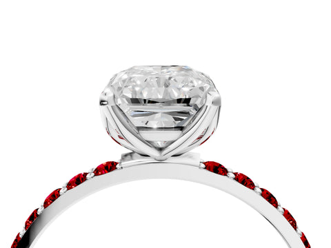White gold Radiant Cut Diamond Solitaire Engagement Ring with Round with Ruby side stone Pavé Band and Prong Setting_28