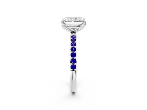 White gold Radiant Cut Diamond Solitaire Engagement Ring with Round with Tanzanite side stone Pavé Band and Prong Setting_14