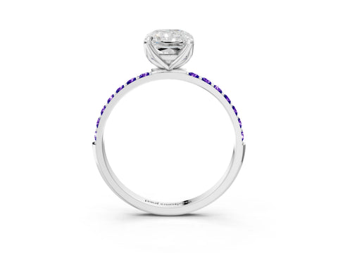 White gold Radiant Cut Diamond Solitaire Engagement Ring with Round with Tanzanite side stone Pavé Band and Prong Setting_3