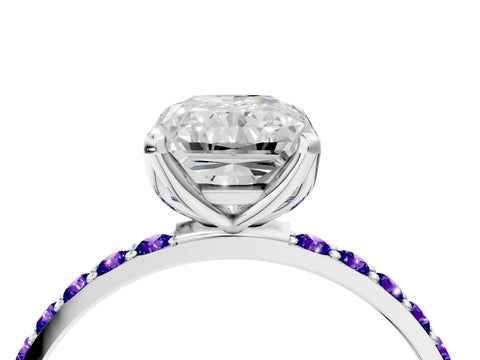 White gold Radiant Cut Diamond Solitaire Engagement Ring with Round with Tanzanite side stone Pavé Band and Prong Setting_4