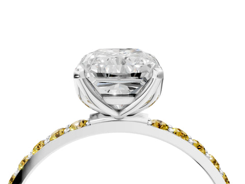 White gold Radiant Cut Diamond Solitaire Engagement Ring with Round with Yellow Sapphire side stone Pavé Band and Prong Setting_16