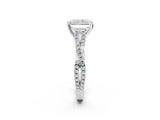 White gold Radiant Cut Diamond Solitaire Engagement Ring with Twisted Pavé Band and Four-Prong Setting_78