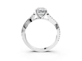 White gold Radiant Cut Diamond Solitaire Engagement Ring with Twisted Pavé Band and Four-Prong Setting_78