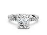 White gold Radiant Cut Diamond Solitaire Pavé Engagement Ring with Round Band and Prong Setting_100