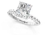 White gold Radiant Cut Diamond Solitaire Ring with Beaded Band and Prong Setting_344