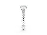 White gold Radiant Cut Diamond Solitaire Ring with Beaded Band and Prong Setting_346