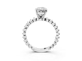 White gold Radiant Cut Diamond Solitaire Ring with Beaded Band and Prong Setting_347