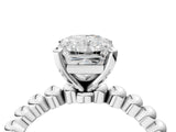 White gold Radiant Cut Diamond Solitaire Ring with Beaded Band and Prong Setting_348